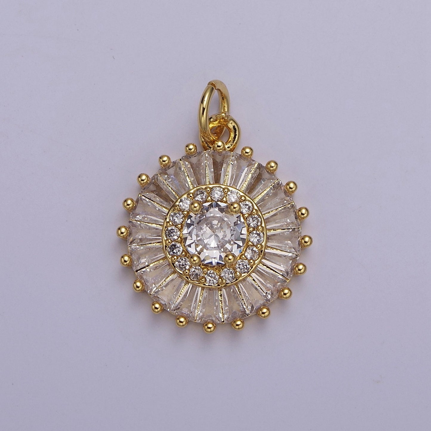 Dainty Green, Pink, Clear, Teal Cubic Zirconia Sun Charm Round Circle Disc CZ Charm for Add on Charm for Jewelry Supply Finding