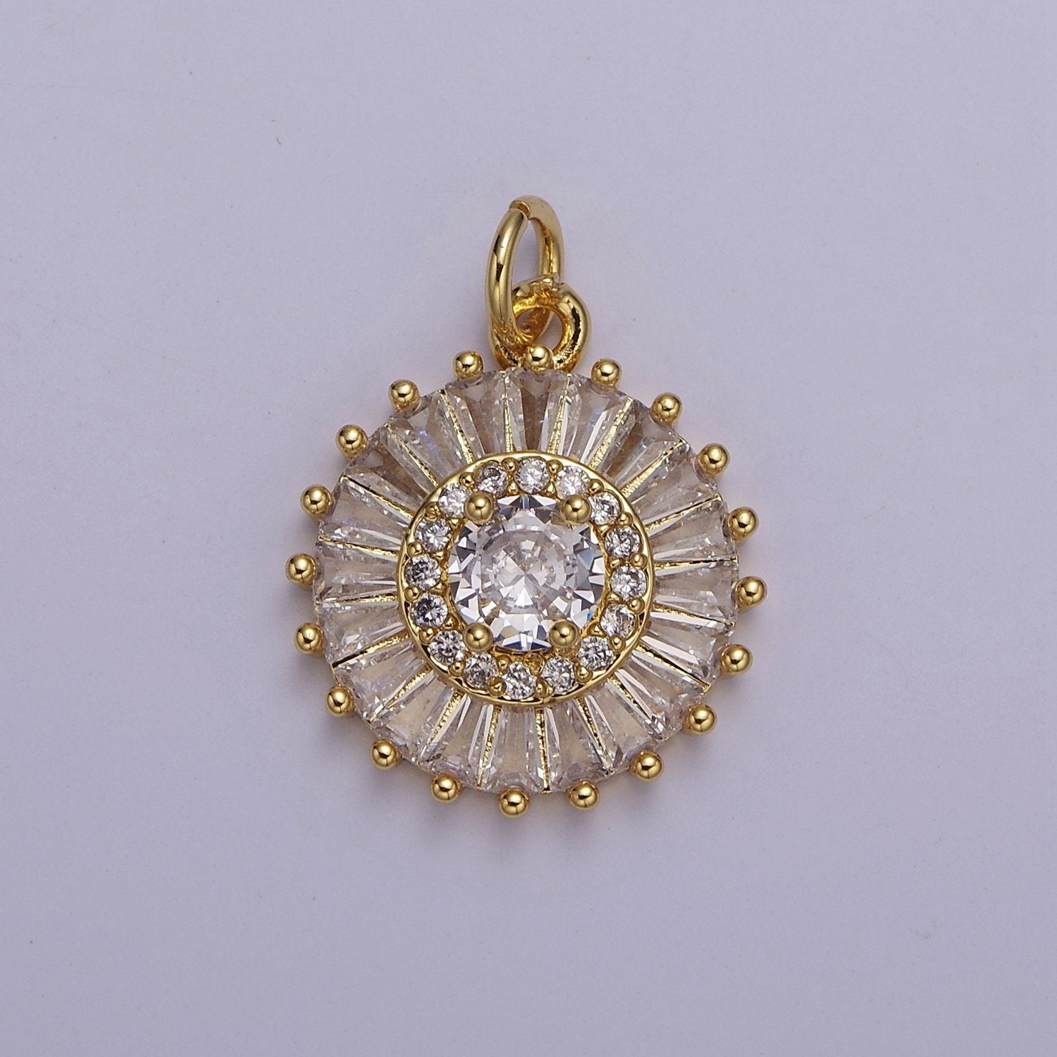 Dainty Green, Pink, Clear, Teal Cubic Zirconia Sun Charm Round Circle Disc CZ Charm for Add on Charm for Jewelry Supply Finding