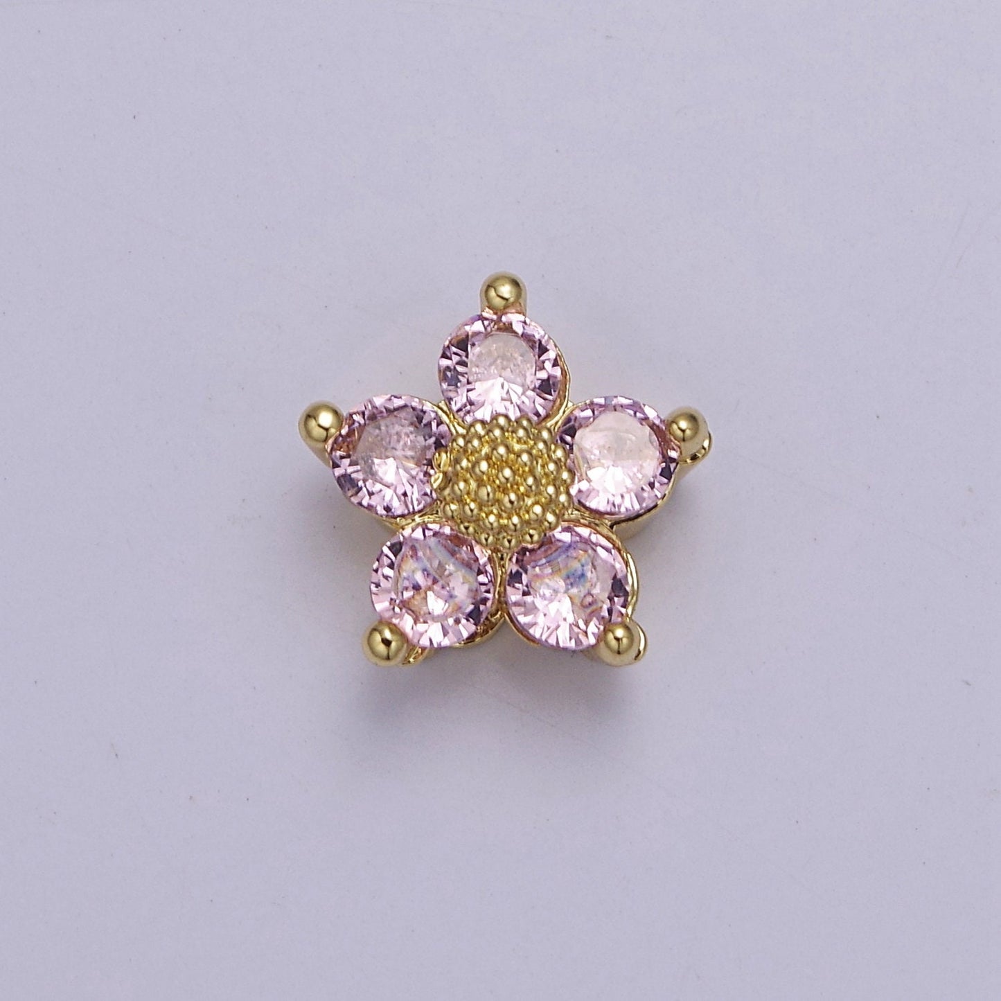 Dainty CZ Flower Spacer Bead, Gold Floral Spacer Beads Pink Clear Purple Green CZ Spacer Beads, Small Daisy Spacers for Bracelet Necklace