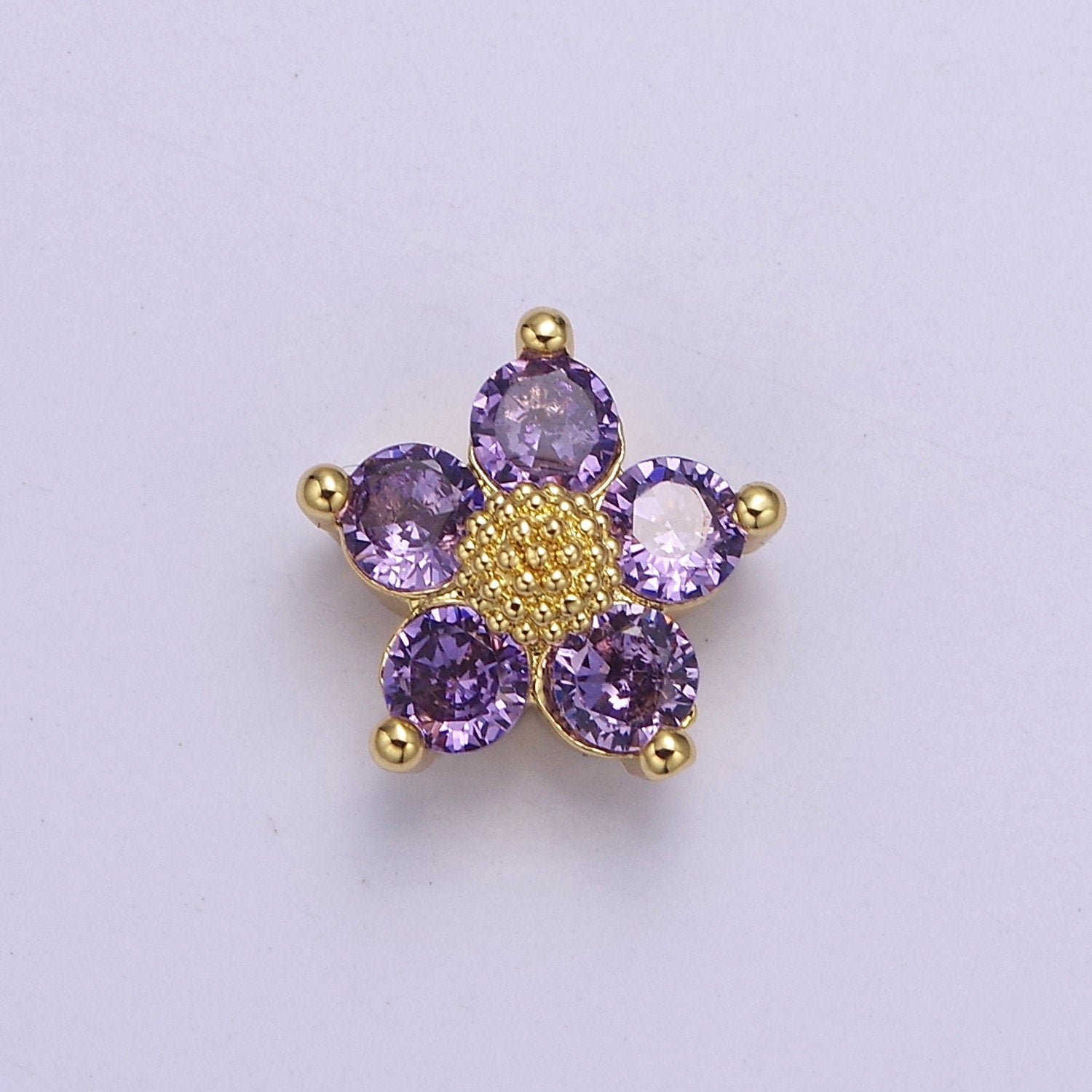 Dainty CZ Flower Spacer Bead, Gold Floral Spacer Beads Pink Clear Purple Green CZ Spacer Beads, Small Daisy Spacers for Bracelet Necklace