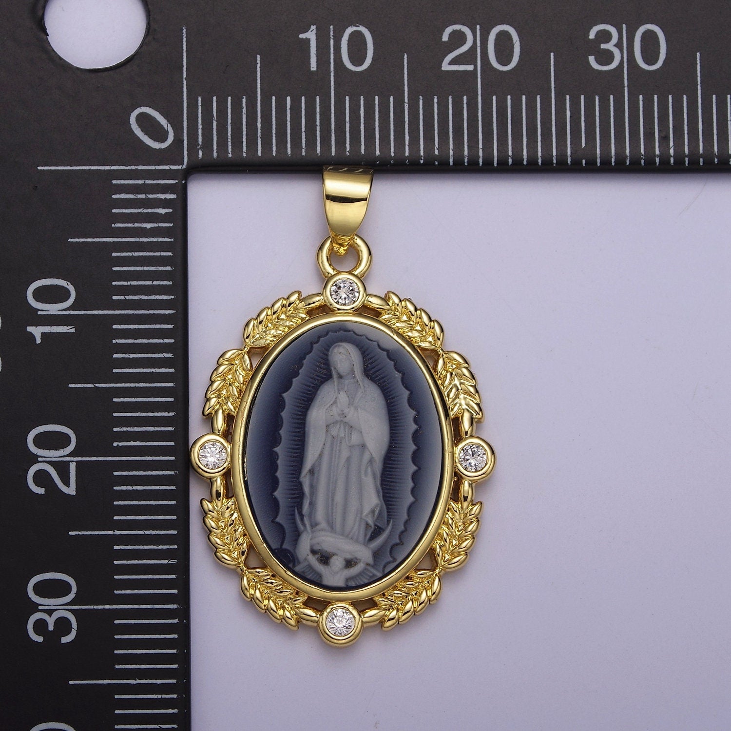 Dainty Micro Pave Vintage Blue Agate Virgin Mary pendant Lady Guadalupe cameo jewelry Charm Necklace J-185 AA867