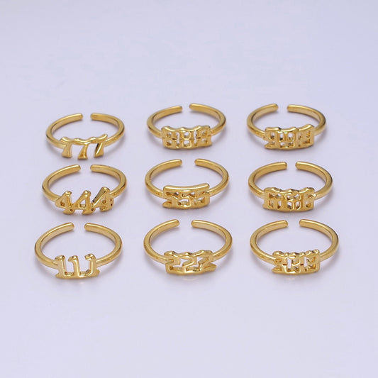 Dainty Gold Angel Number Ring Lucky Number for Stackable Jewelry Minimalist Ring Open Adjustable