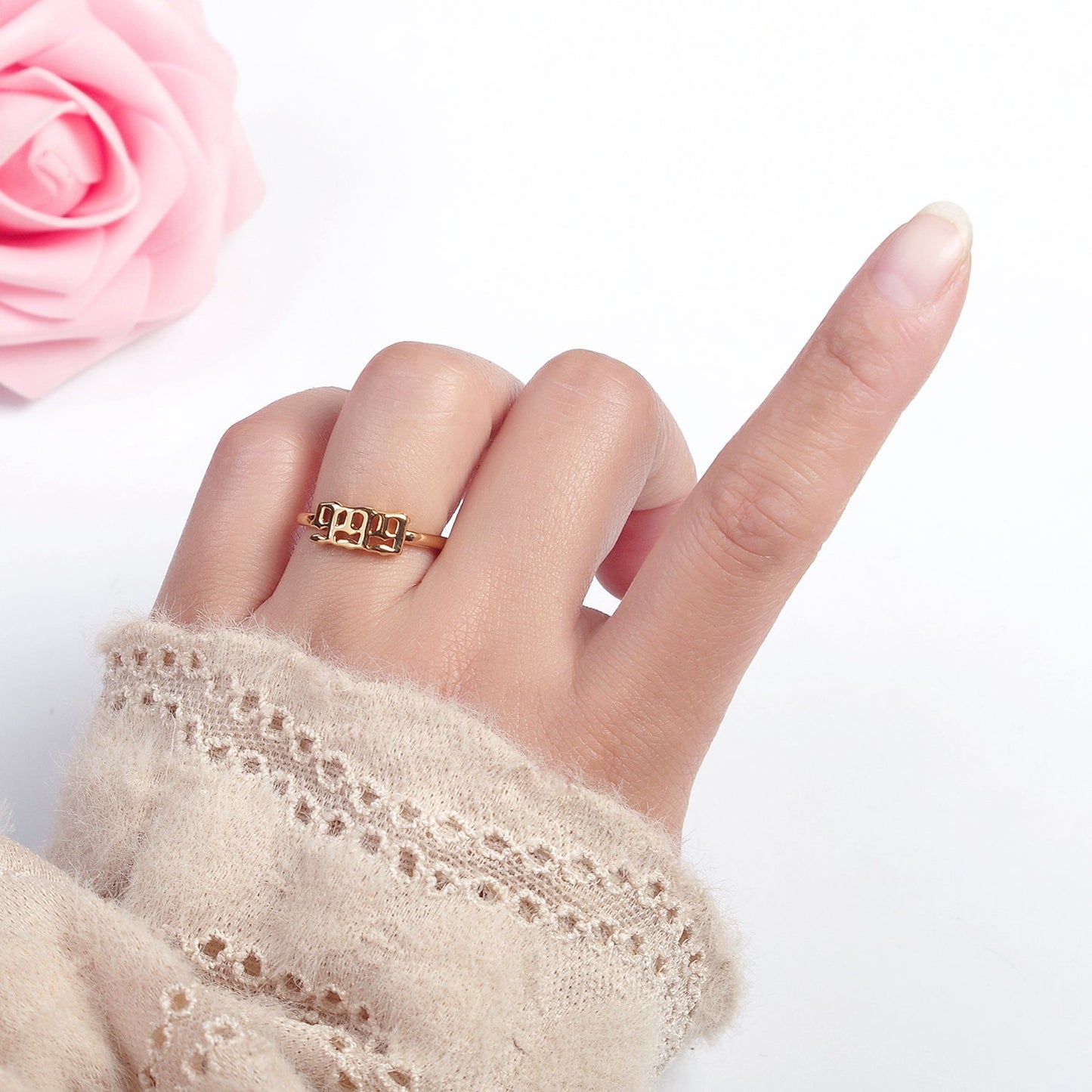 Dainty Gold Angel Number Ring Lucky Number for Stackable Jewelry Minimalist Ring Open Adjustable