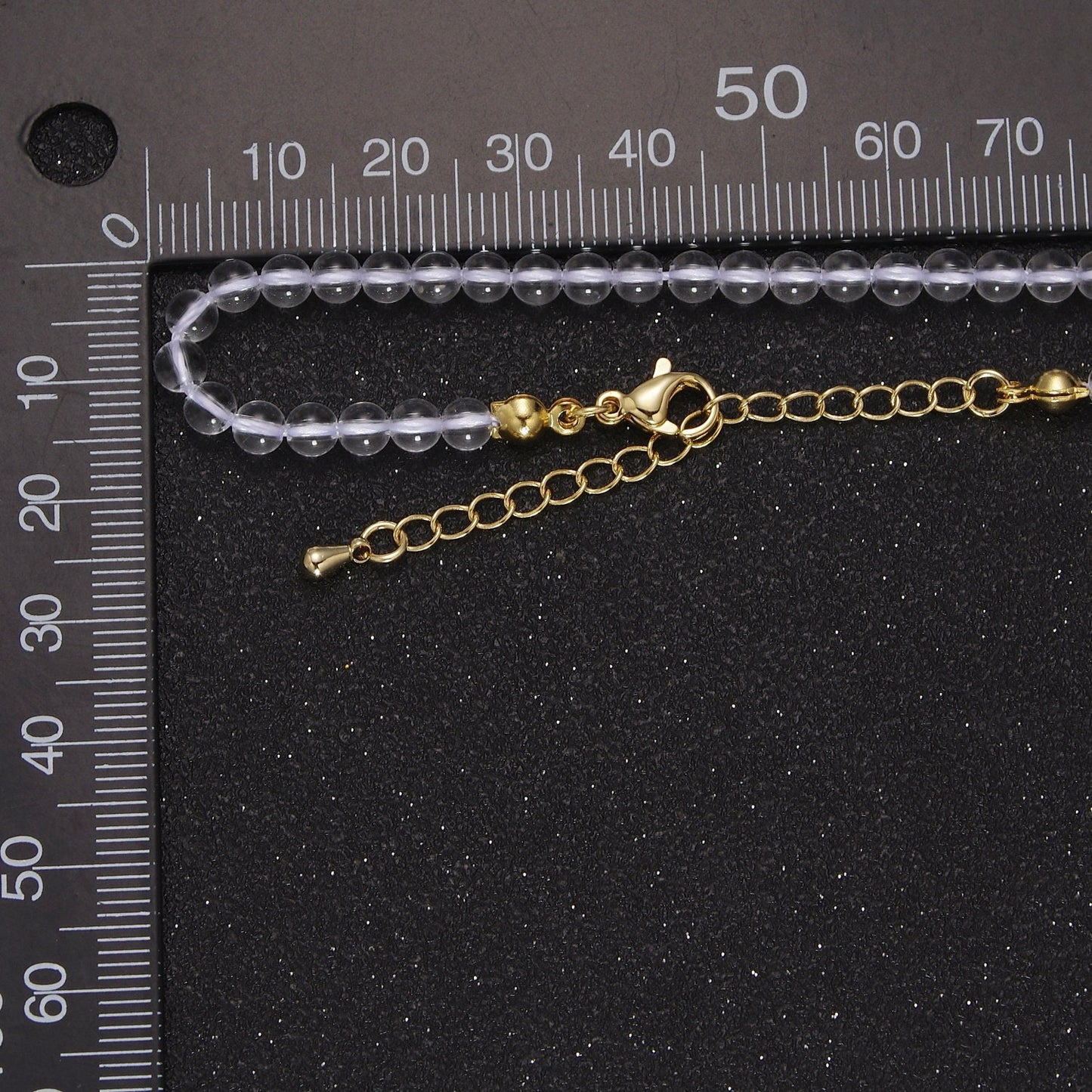 Clear Quartz Necklace, Clear Beaded Necklace, Clear Gemstone Necklace 15.5 inch + 2" extender Dainty Layer Necklace, Gold Filled WA-874