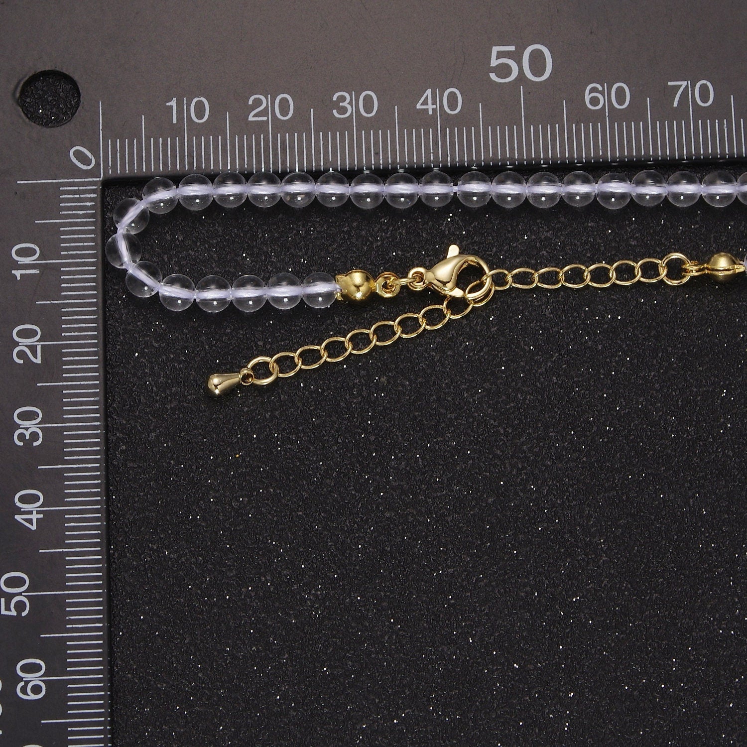 Clear Quartz Necklace, Clear Beaded Necklace, Clear Gemstone Necklace 15.5 inch + 2" extender Dainty Layer Necklace, Gold Filled WA-874