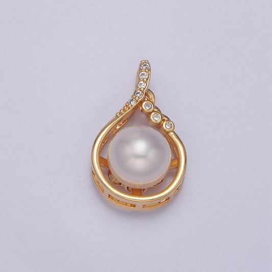 Dainty Pave Charm Genuine Shell Pearl Pendant Minimalist Bridal Wedding Jewelry, Shell Pearl Pendant For DIY Jewelry Necklace Making J-697