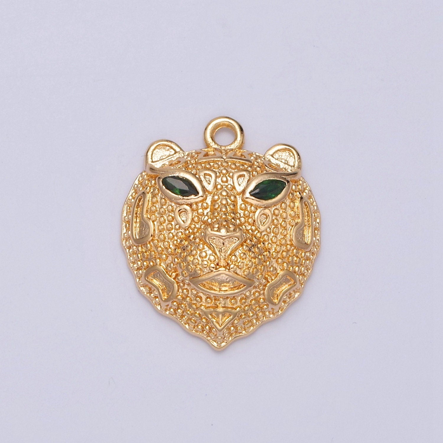 16K Gold Filled Bear Charm with Green CZ Cubic Zirconia Eyes, Nature Forest Wildlife Animal Charm For DIY Jewelry Making, E-780