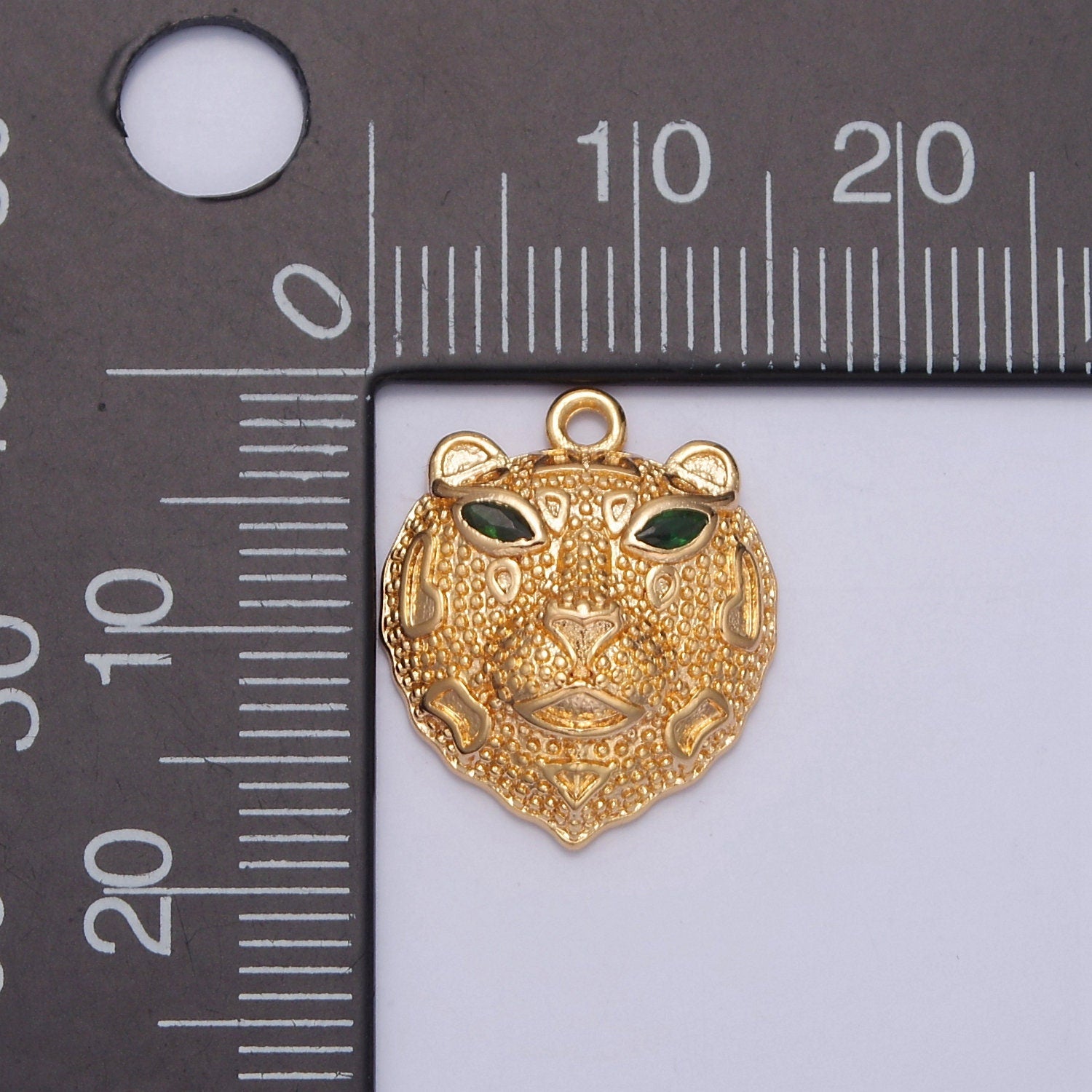 16K Gold Filled Bear Charm with Green CZ Cubic Zirconia Eyes, Nature Forest Wildlife Animal Charm For DIY Jewelry Making, E-780