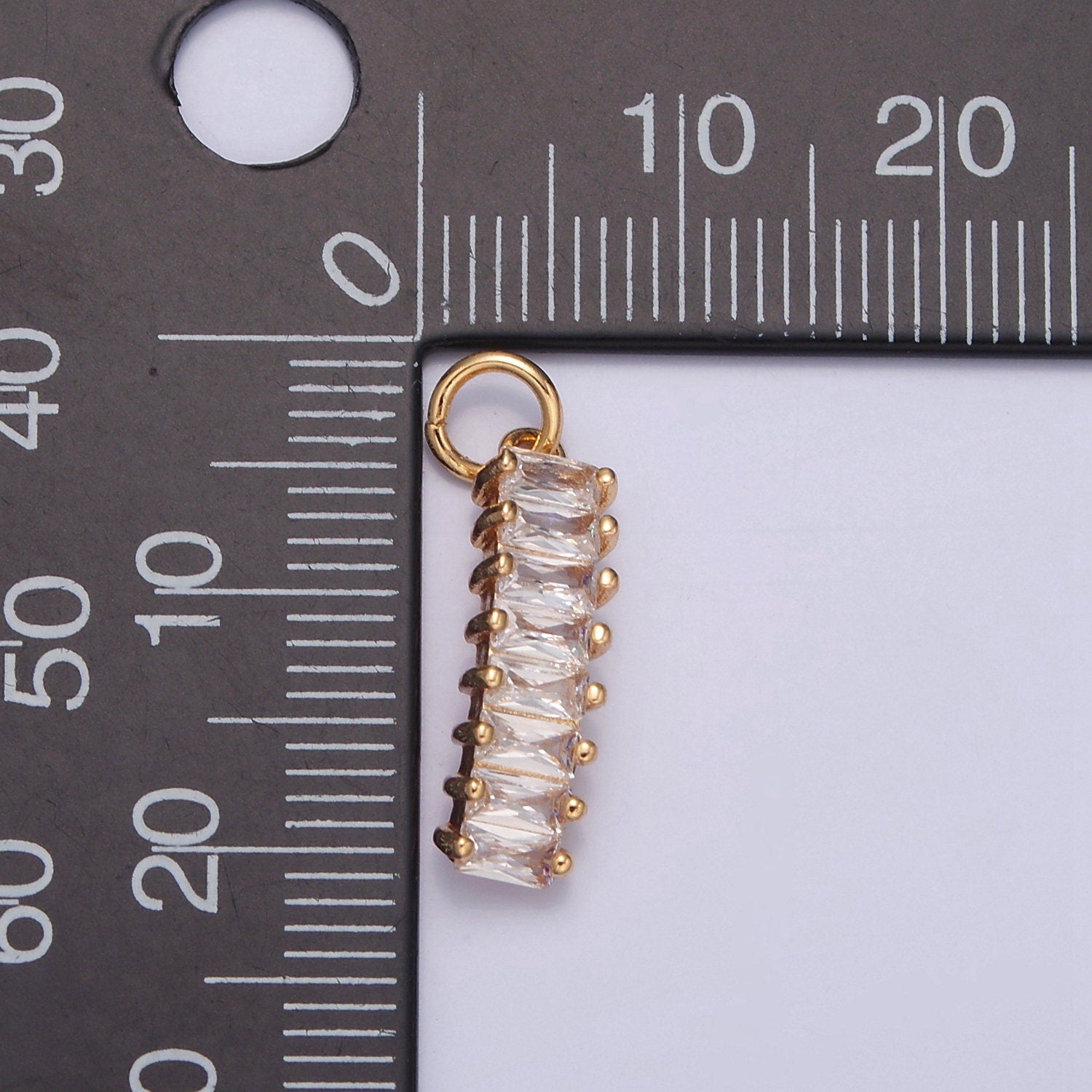 21.8mm x 5.4mm Clear Baguette Charm, Gold Filled Cubic Zirconia Pendant For DIY Jewelry Necklace Making, W-194