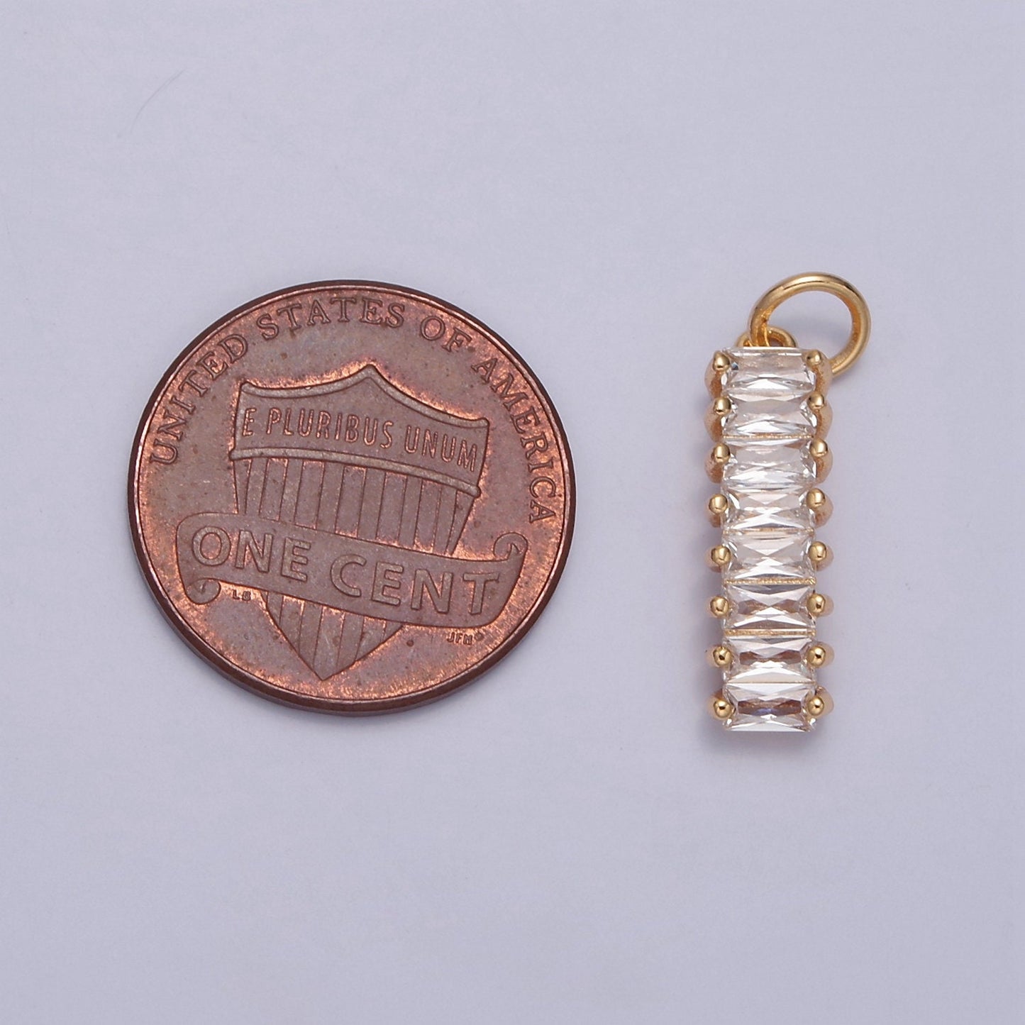 21.8mm x 5.4mm Clear Baguette Charm, Gold Filled Cubic Zirconia Pendant For DIY Jewelry Necklace Making, W-194