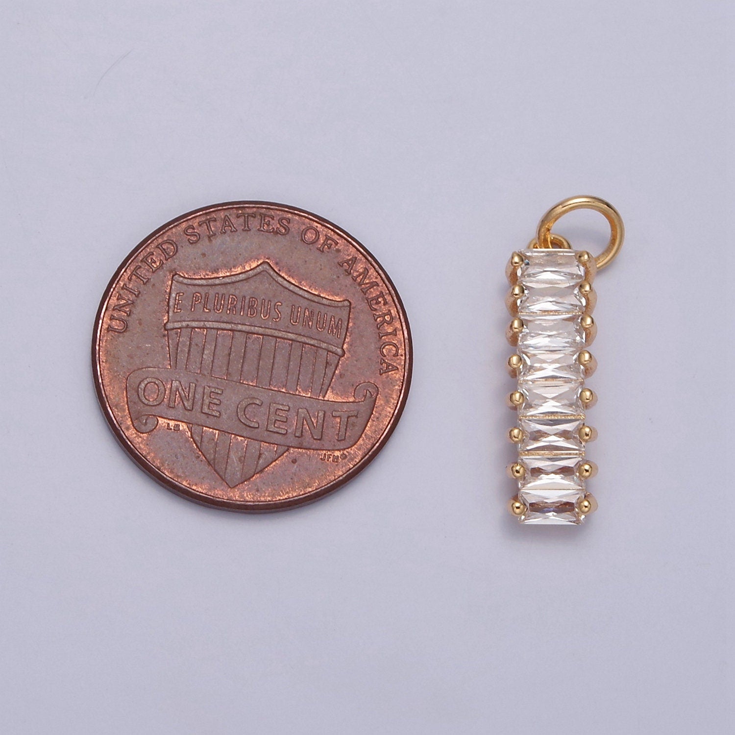 21.8mm x 5.4mm Clear Baguette Charm, Gold Filled Cubic Zirconia Pendant For DIY Jewelry Necklace Making, W-194