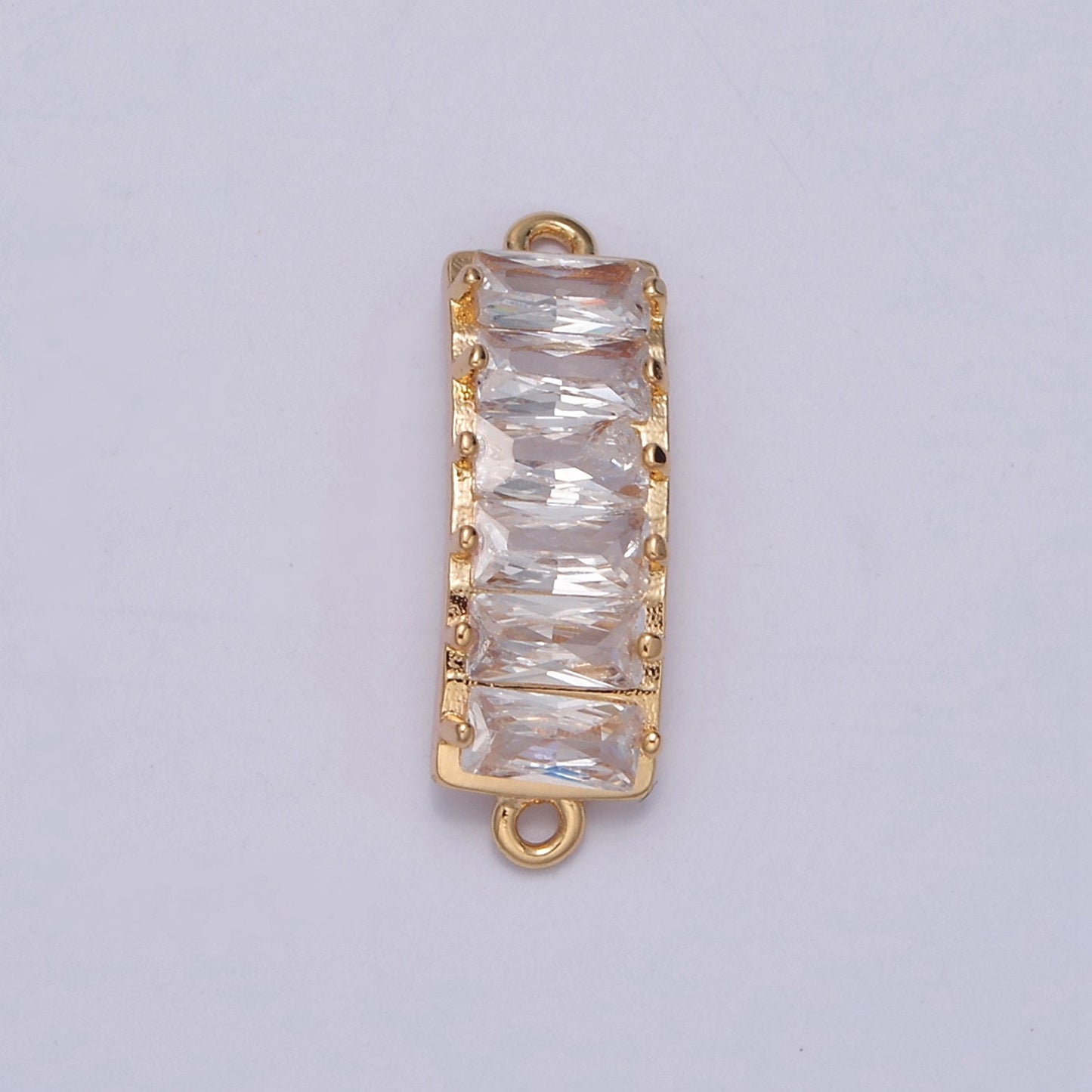 16K Gold Filled Baguette CZ Connector, 19.2mmx6.3mm Rectangle Cubic Zirconia For DIY Jewelry Component | F-696