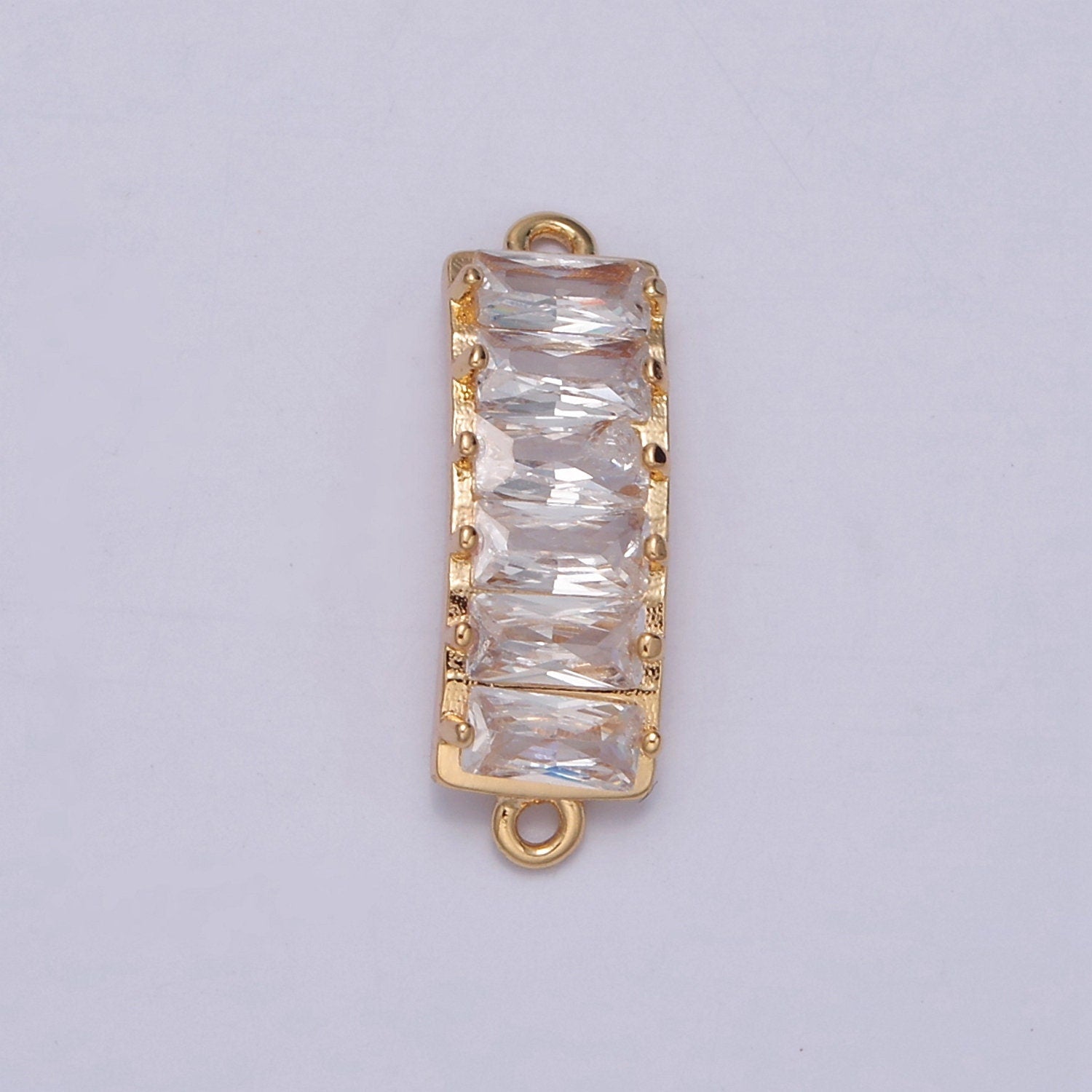 16K Gold Filled Baguette CZ Connector, 19.2mmx6.3mm Rectangle Cubic Zirconia For DIY Jewelry Component | F-696