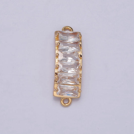 16K Gold Filled Baguette CZ Connector, 19.2mmx6.3mm Rectangle Cubic Zirconia For DIY Jewelry Component | F-696