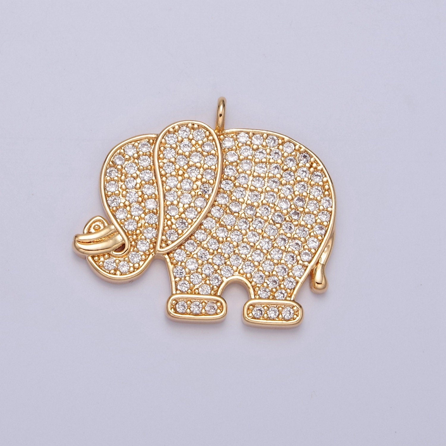 Gold Pave Elephant Charm Cute Dumbo Charm for Necklace Bracelet Component W-195