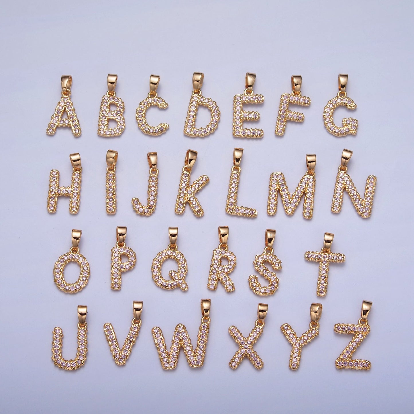 18K Gold Filled Pink CZ Initial, Micro Pave Cubic Zirconia Alphabet Letter, Dainty Personalized Pendant For Jewelry Making