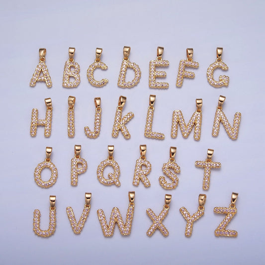 18K Gold Filled Pink CZ Initial, Micro Pave Cubic Zirconia Alphabet Letter, Dainty Personalized Pendant For Jewelry Making