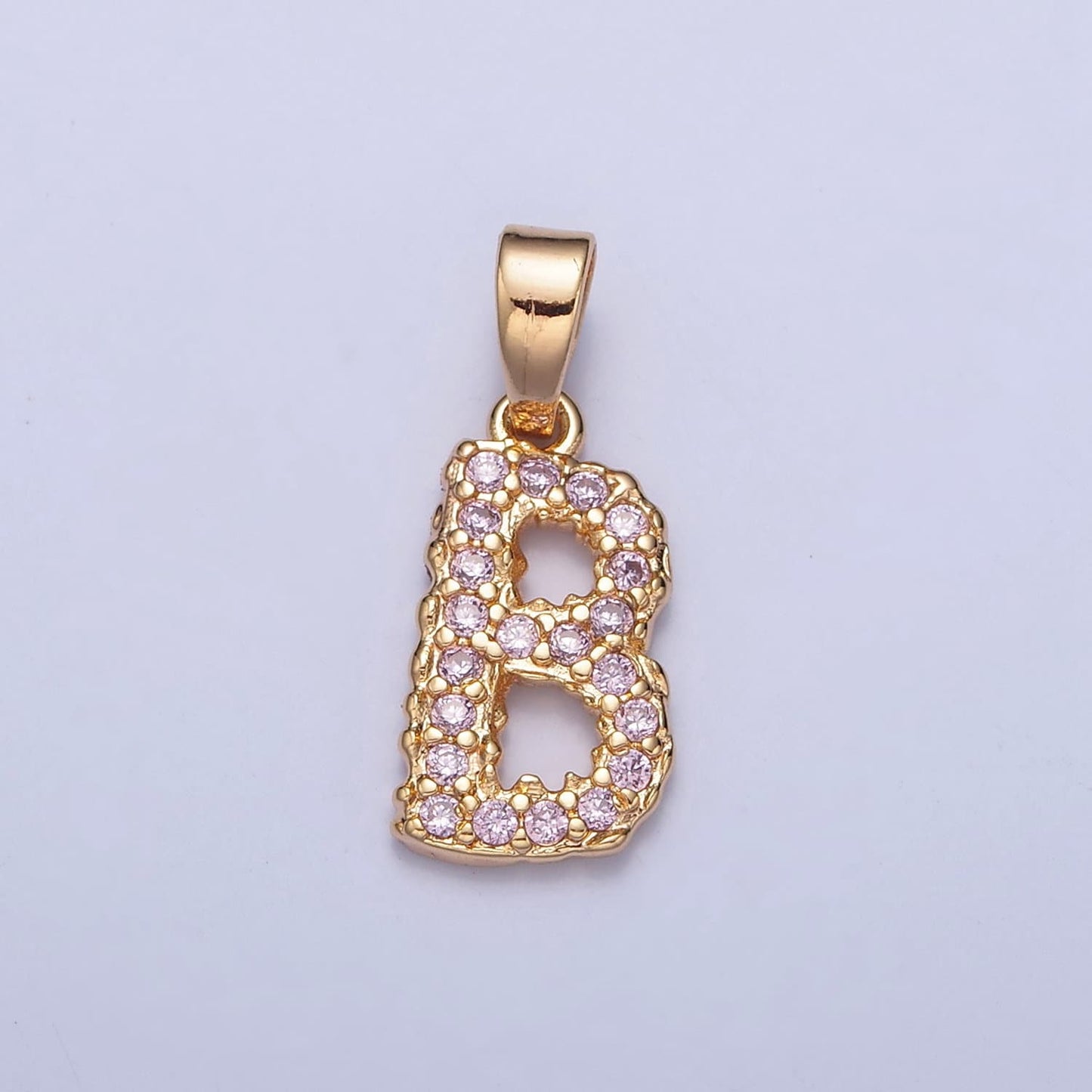 18K Gold Filled Pink CZ Initial, Micro Pave Cubic Zirconia Alphabet Letter, Dainty Personalized Pendant For Jewelry Making