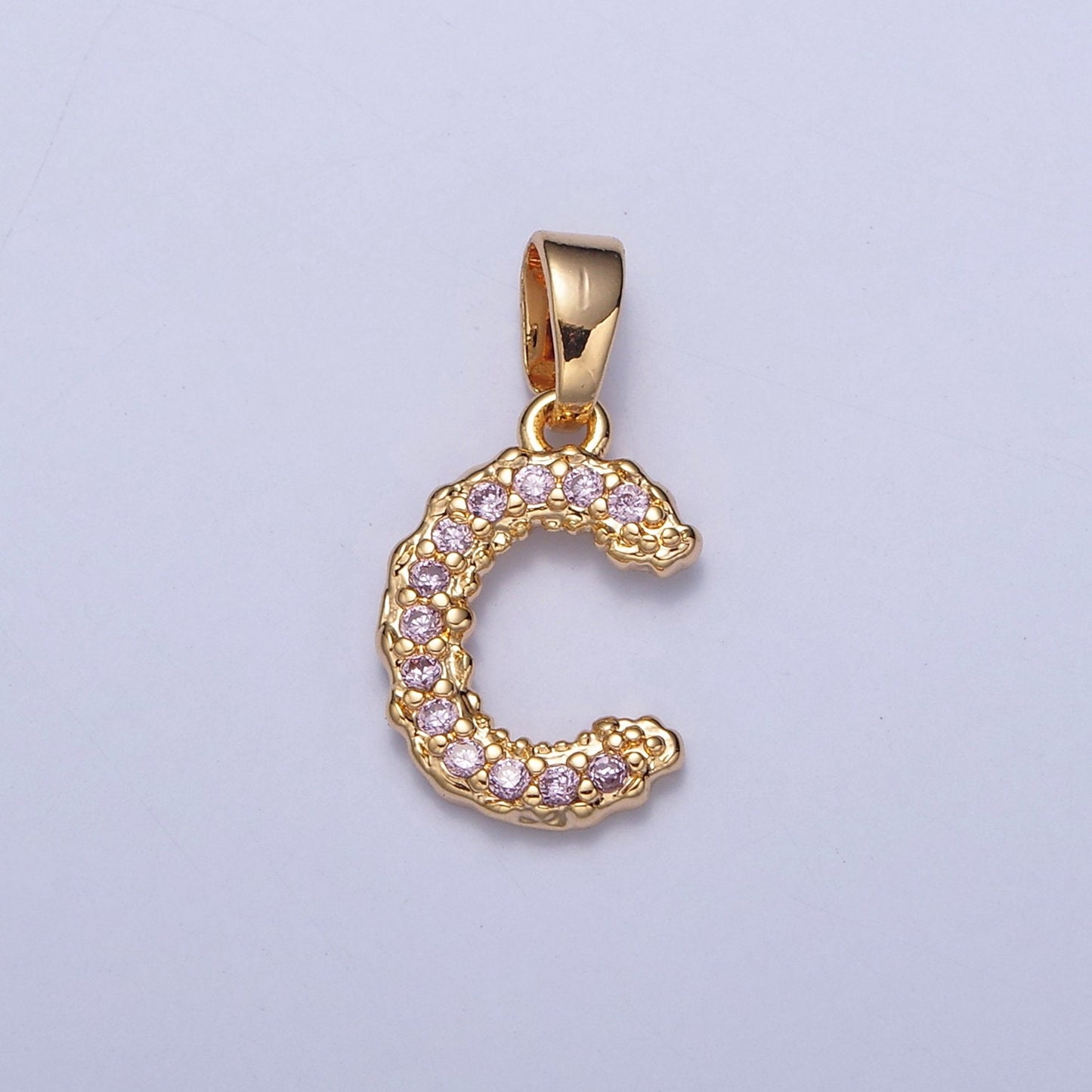 18K Gold Filled Pink CZ Initial, Micro Pave Cubic Zirconia Alphabet Letter, Dainty Personalized Pendant For Jewelry Making