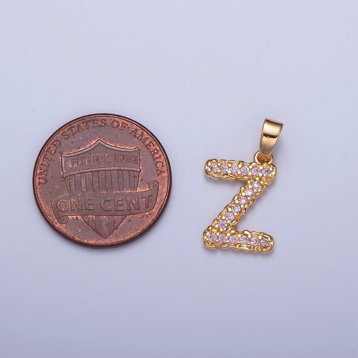 18K Gold Filled Pink CZ Initial, Micro Pave Cubic Zirconia Alphabet Letter, Dainty Personalized Pendant For Jewelry Making