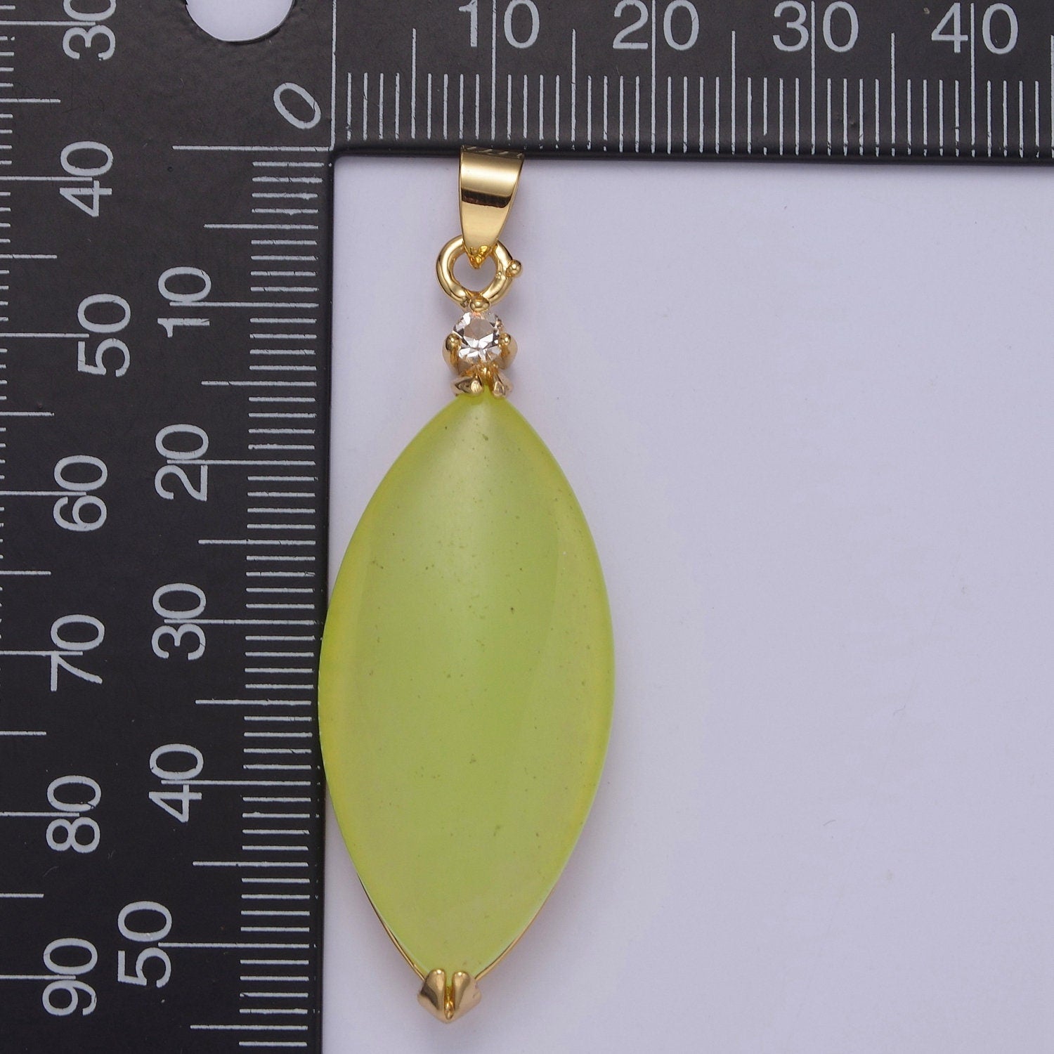 Green Jade Drop pendant charm with Gold / Silver Bail for Necklace W-630