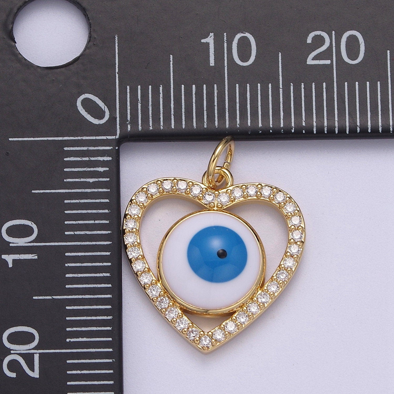 Enamel Heart Evil Eye Pendant Micro Pave Heart 14k Gold Filled Charm Necklace-DIY Jewelry Making W-189