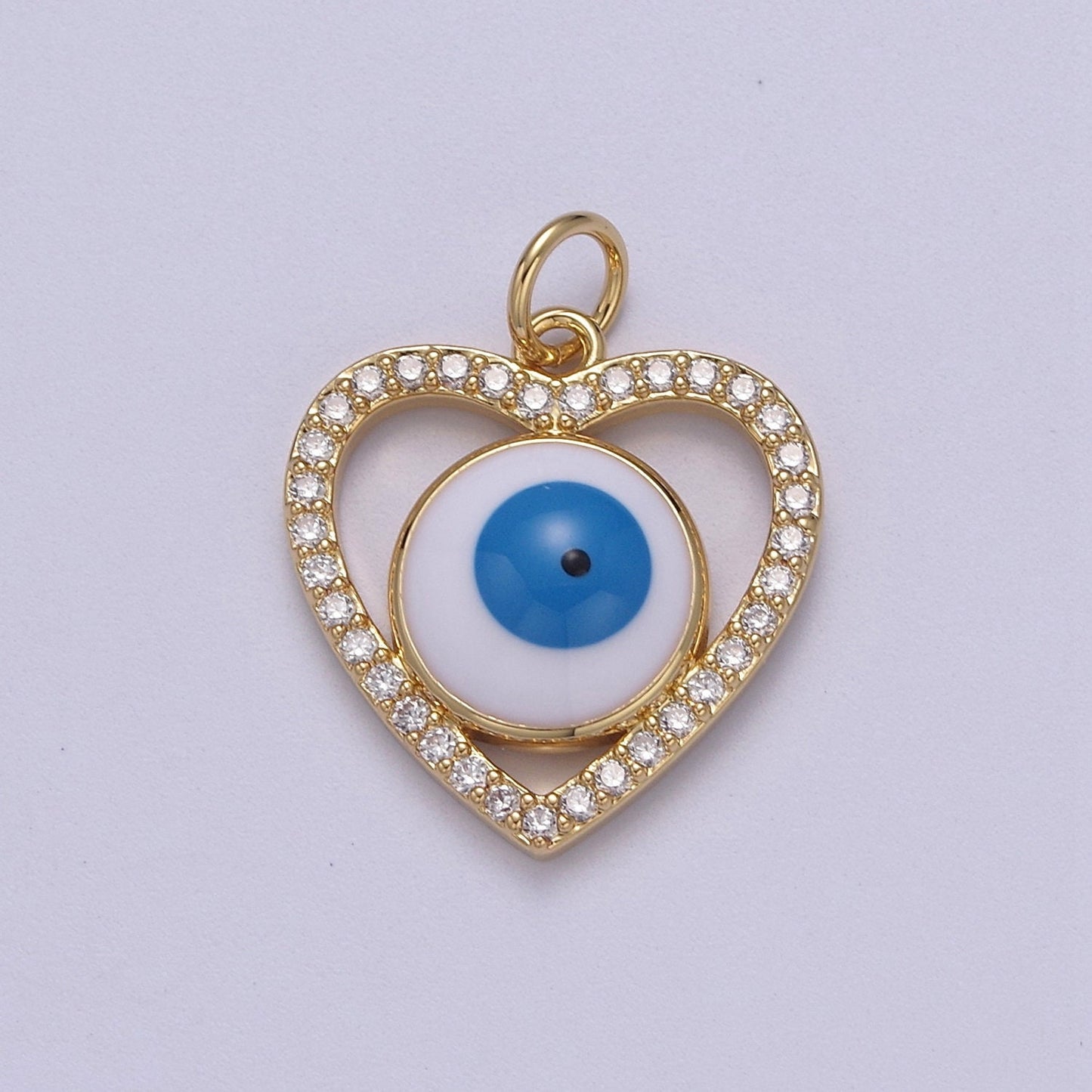 Enamel Heart Evil Eye Pendant Micro Pave Heart 14k Gold Filled Charm Necklace-DIY Jewelry Making W-189