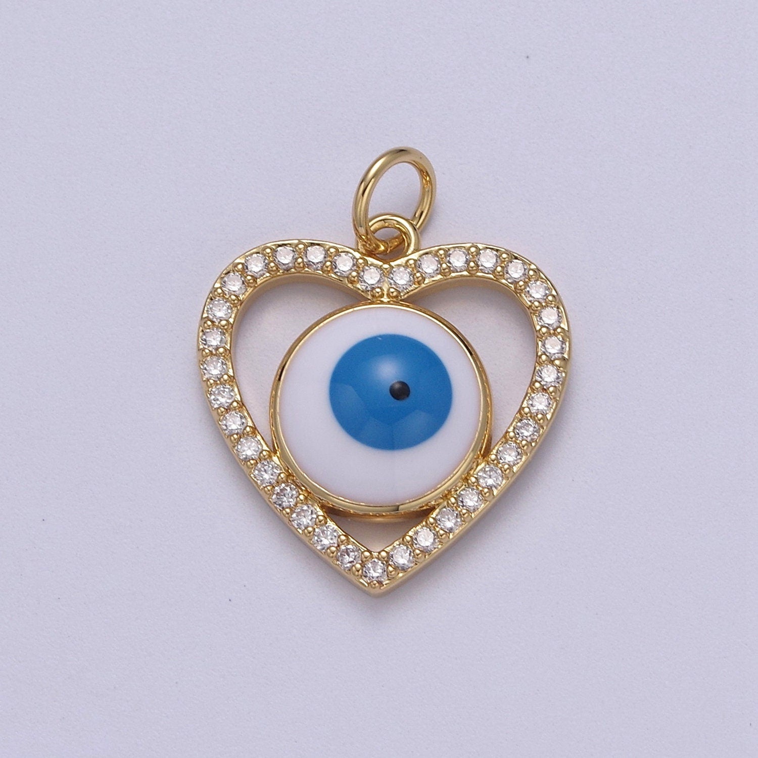 Enamel Heart Evil Eye Pendant Micro Pave Heart 14k Gold Filled Charm Necklace-DIY Jewelry Making W-189
