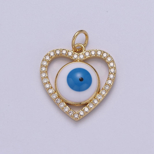Enamel Heart Evil Eye Pendant Micro Pave Heart 14k Gold Filled Charm Necklace-DIY Jewelry Making W-189