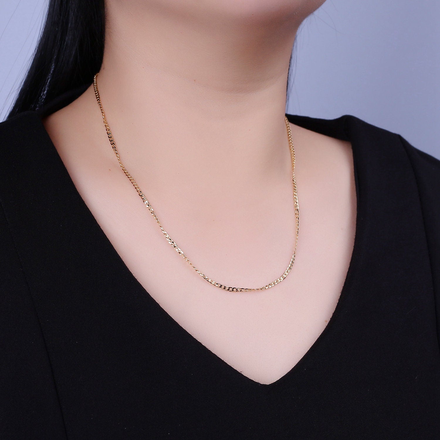 Dainty Gold Curb Chain Necklace 18 inch + 2 inch extender Layering Jewelry WA-871