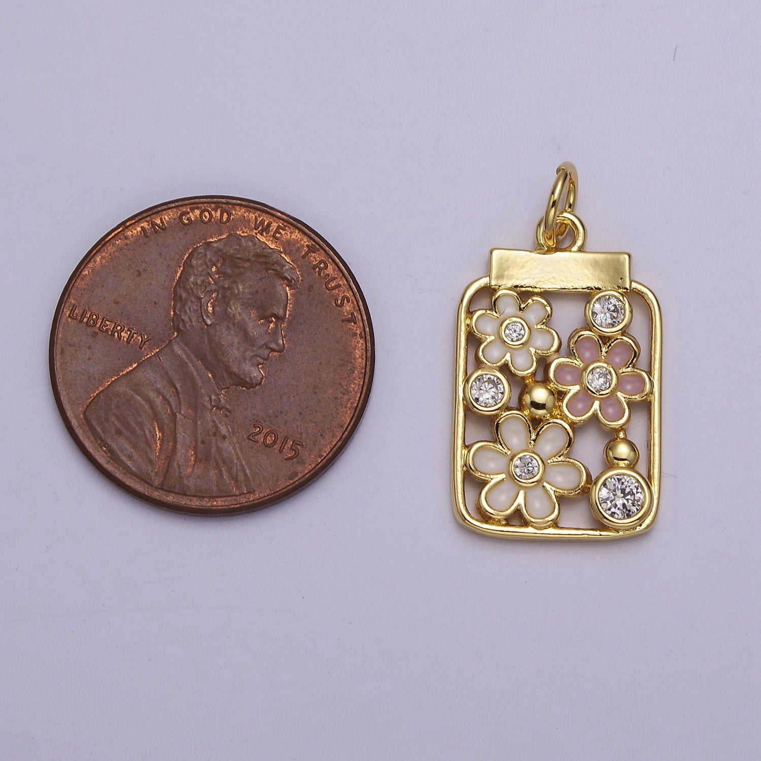 Mini Gold Daisy Flower in the Jar Charm for Spring Jewelry Inspired E-648