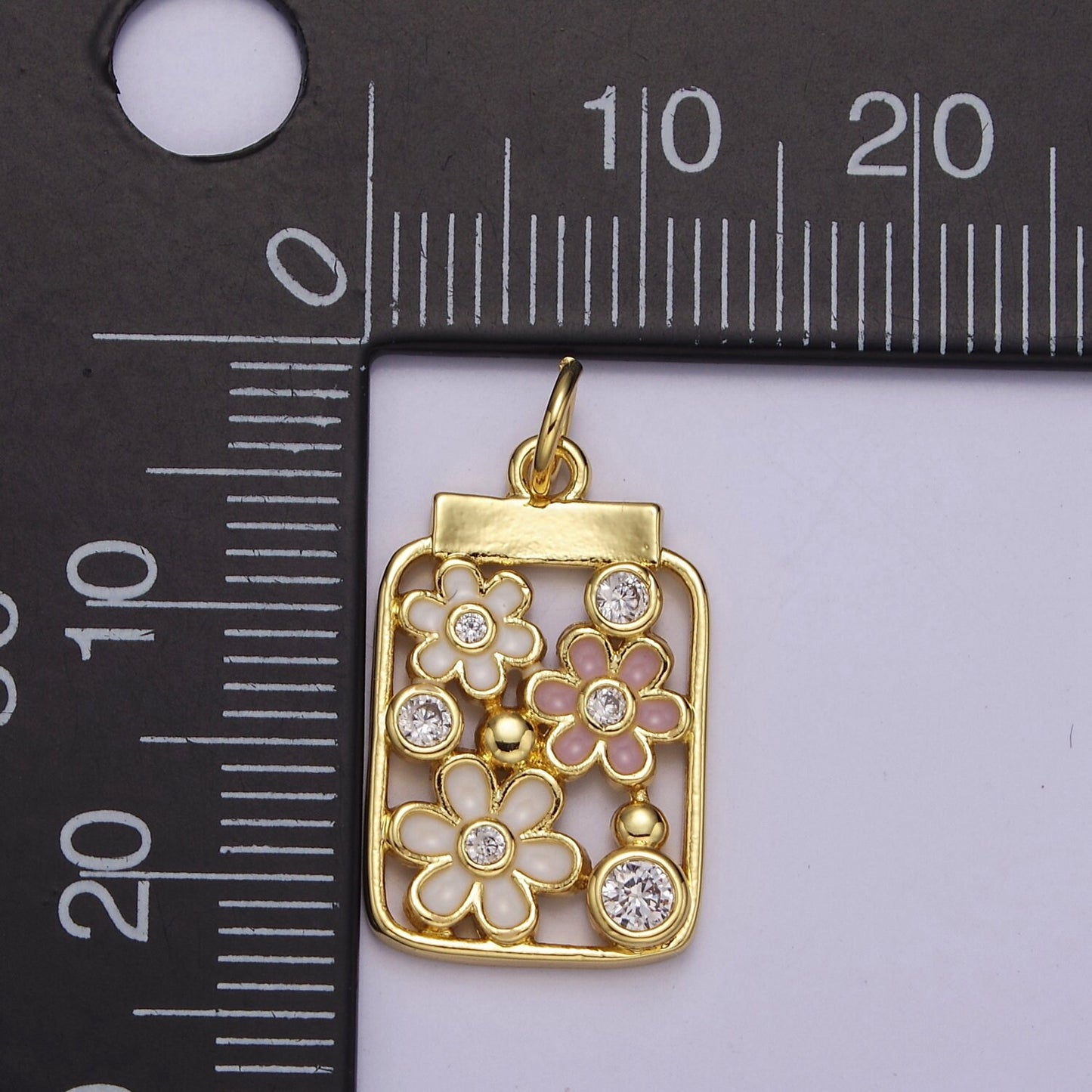 Mini Gold Daisy Flower in the Jar Charm for Spring Jewelry Inspired E-648