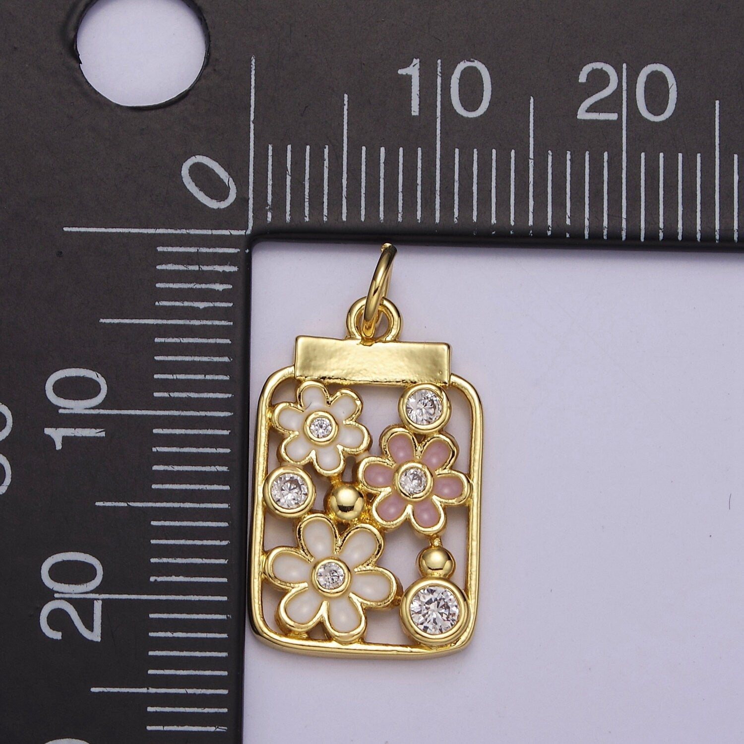 Mini Gold Daisy Flower in the Jar Charm for Spring Jewelry Inspired E-648