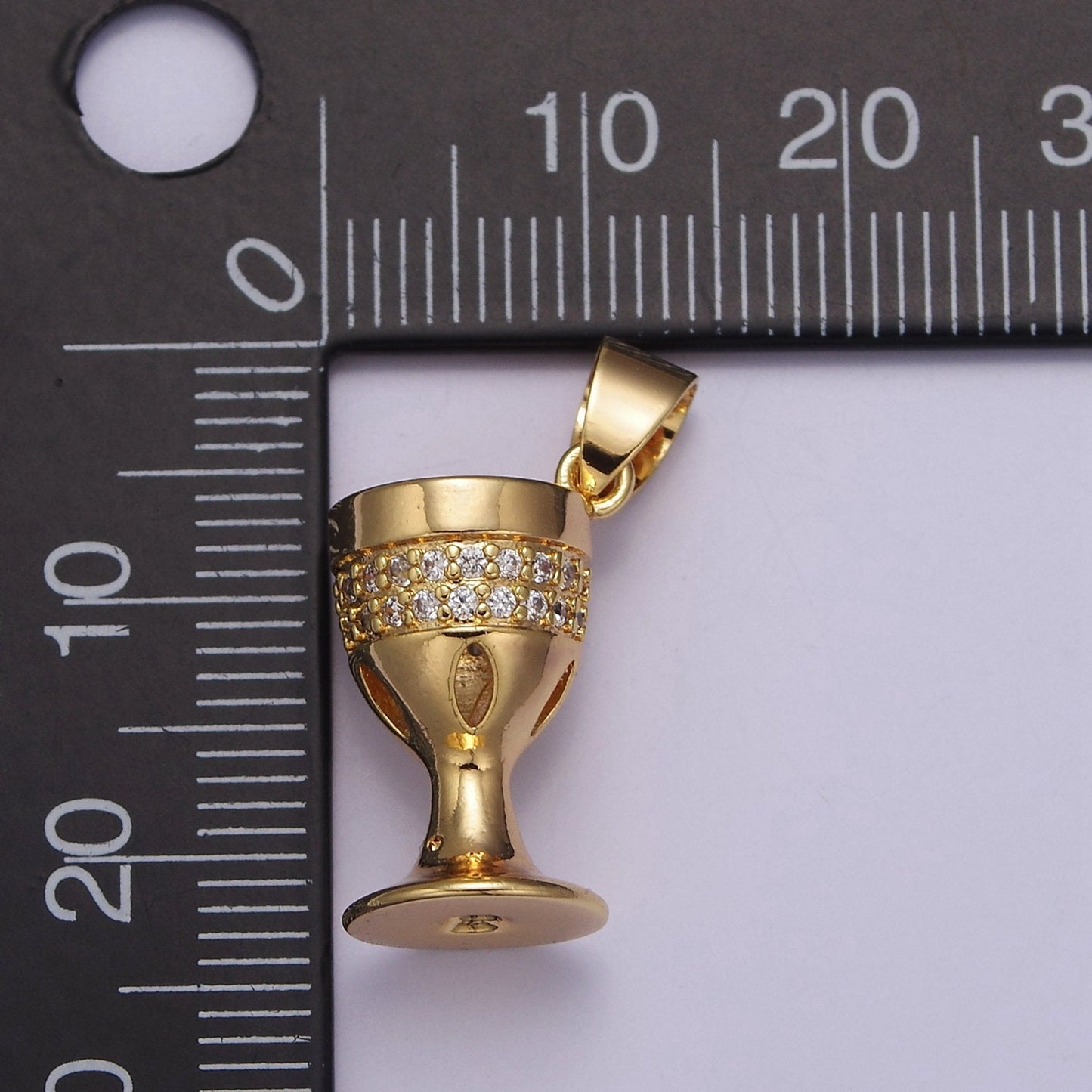 Golden Micro Pave Cubic Zirconia CZ Drinking Cup, Wine Glass Pendant Chalice Charm For DIY Jewelry Necklace Making, J-335