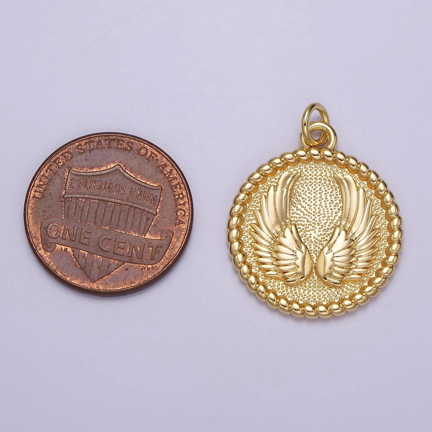 Mini Angel Wing Charm Round Gold Filled Disc Charm E-713