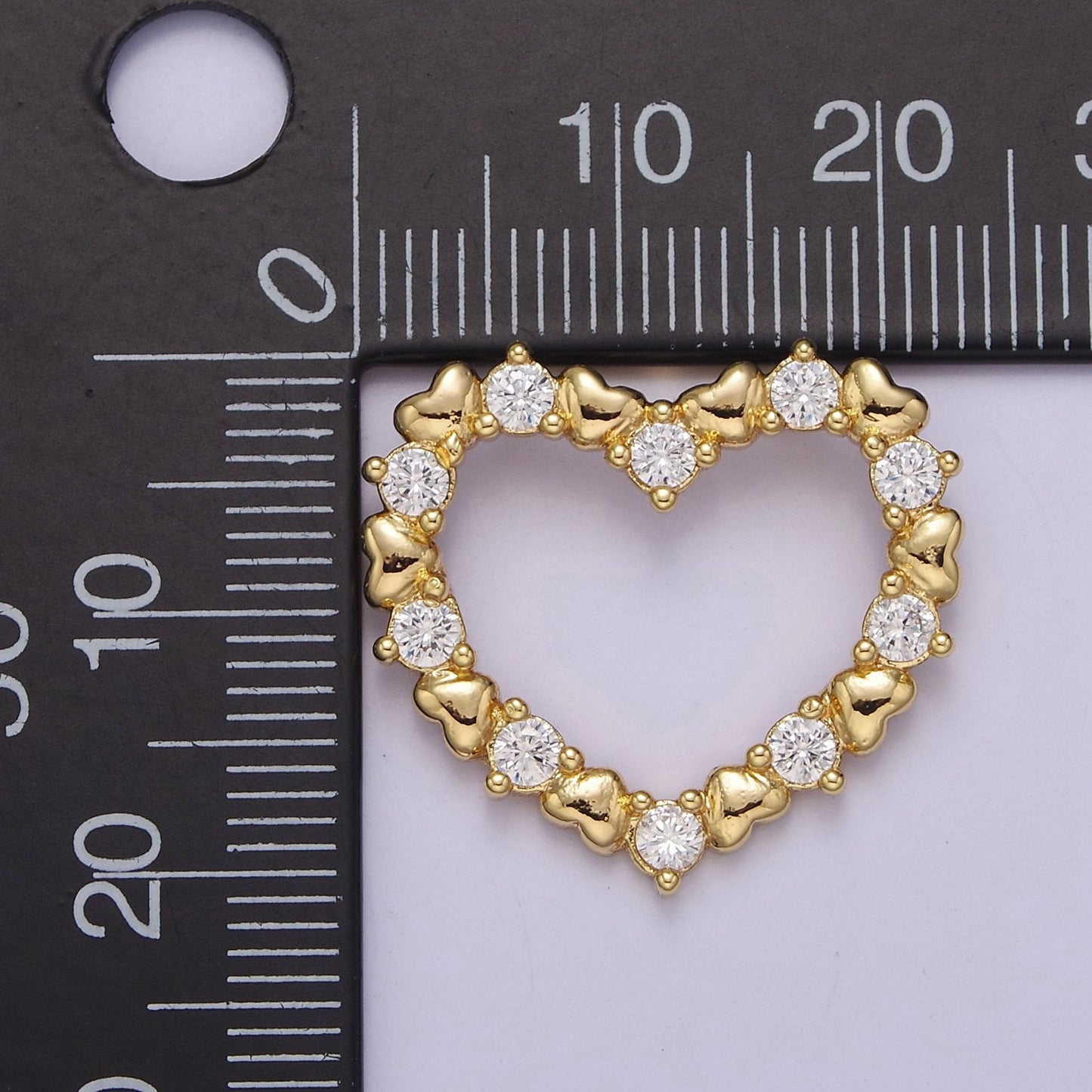24k Gold Filled Open Heart Charm Gold Heart Pendant with CZ for Mother Day Gift Idea J-391