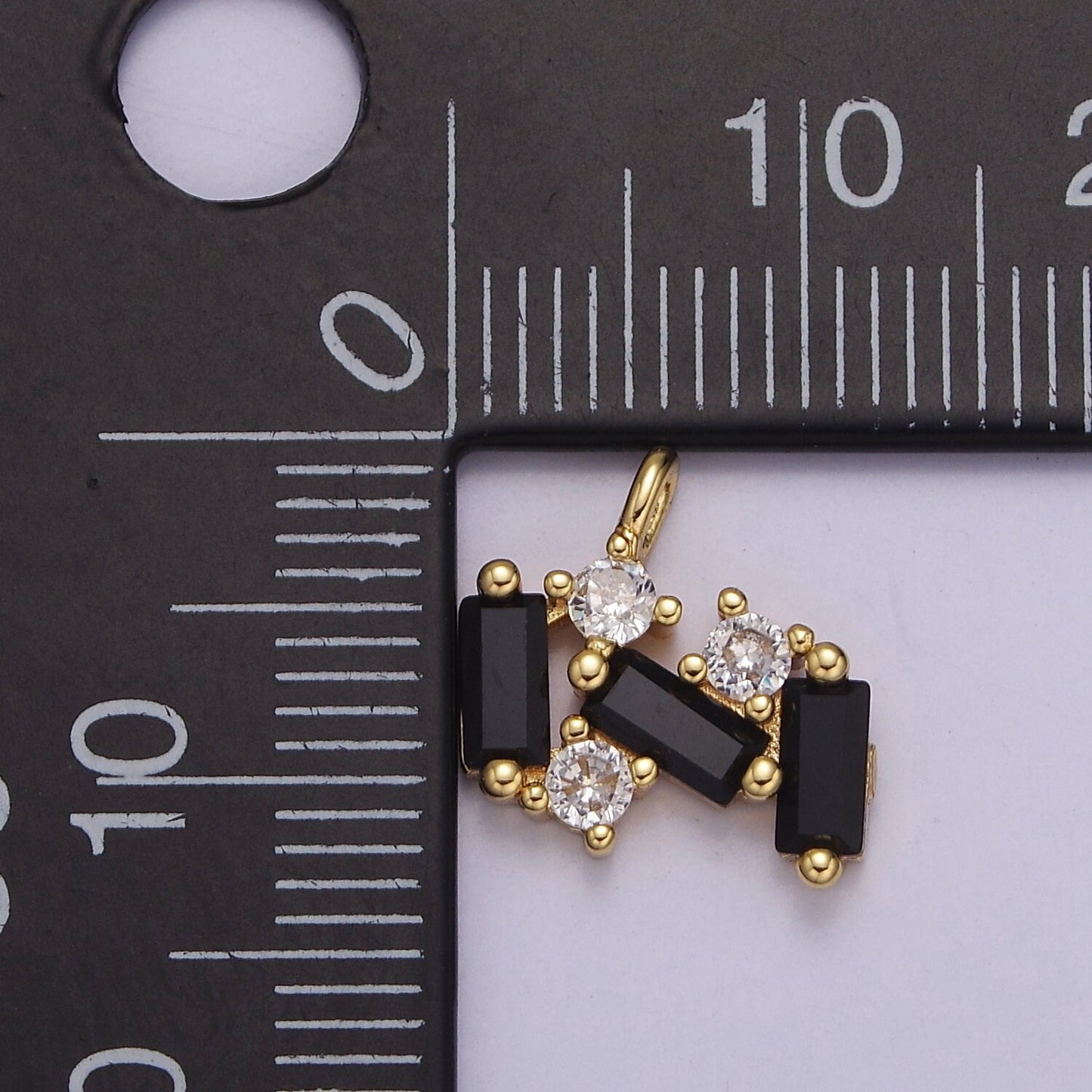 Triple Black Onyx Baguette Cubic Zirconia Charm with Clear Round CZ Charm For Jewelry Necklace Bracelet Anklet Making, J-398
