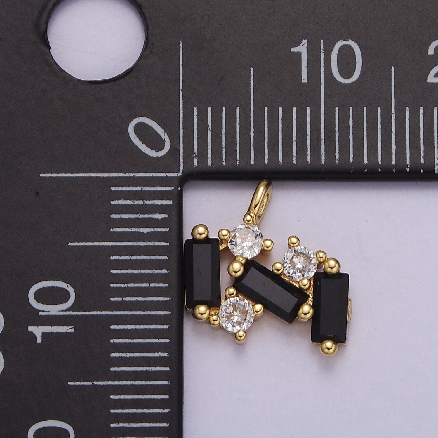 Triple Black Onyx Baguette Cubic Zirconia Charm with Clear Round CZ Charm For Jewelry Necklace Bracelet Anklet Making, J-398