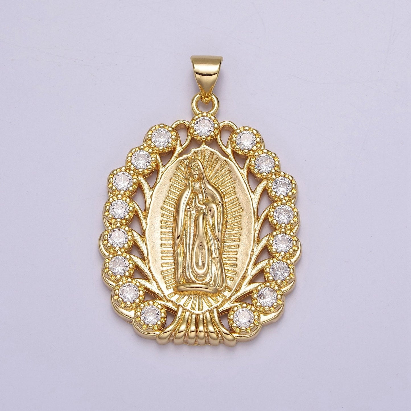 24K Gold Filled Virgin Mary Pendant Gold Lady Guadalupe Medallion Charm for Religious Necklace J-404