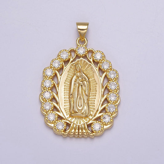 24K Gold Filled Virgin Mary Pendant Gold Lady Guadalupe Medallion Charm for Religious Necklace J-404