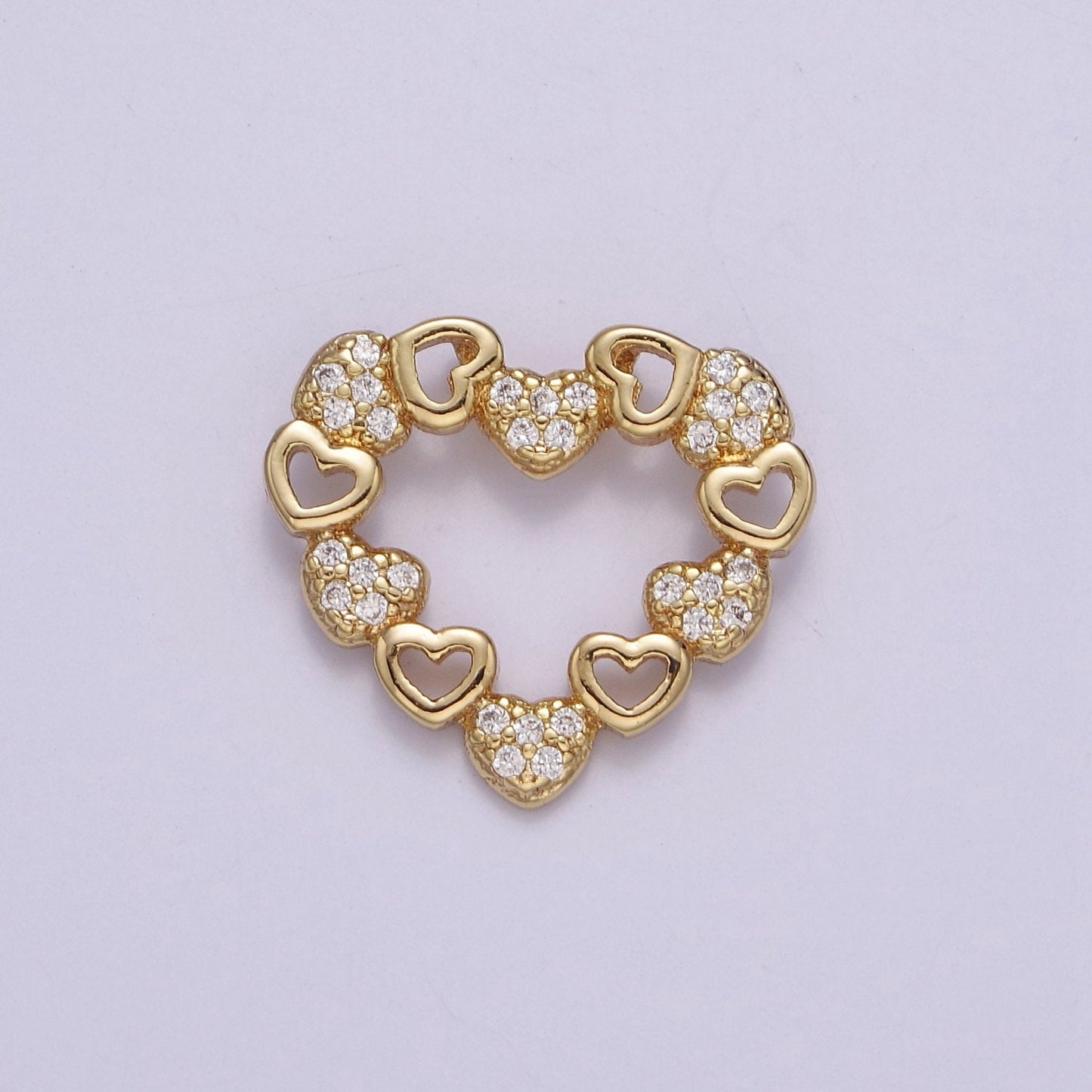 Dainty Gold CZ Heart Charm 16.5x18.5mm Dangle Open Heart Charm Necklace Pendant J-405