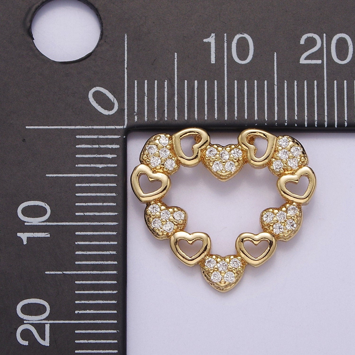 Dainty Gold CZ Heart Charm 16.5x18.5mm Dangle Open Heart Charm Necklace Pendant J-405