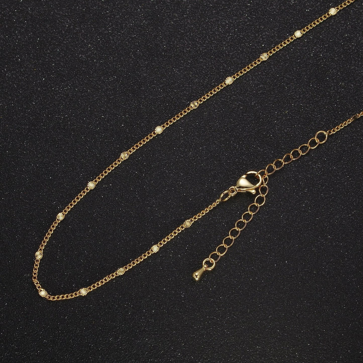 Dainty Sunburst Curb Chain Necklace ∙ 14K Gold Filled Necklace Curb Link Chain 18 inch + 2.5 inch extender Ready to Wear WA-937