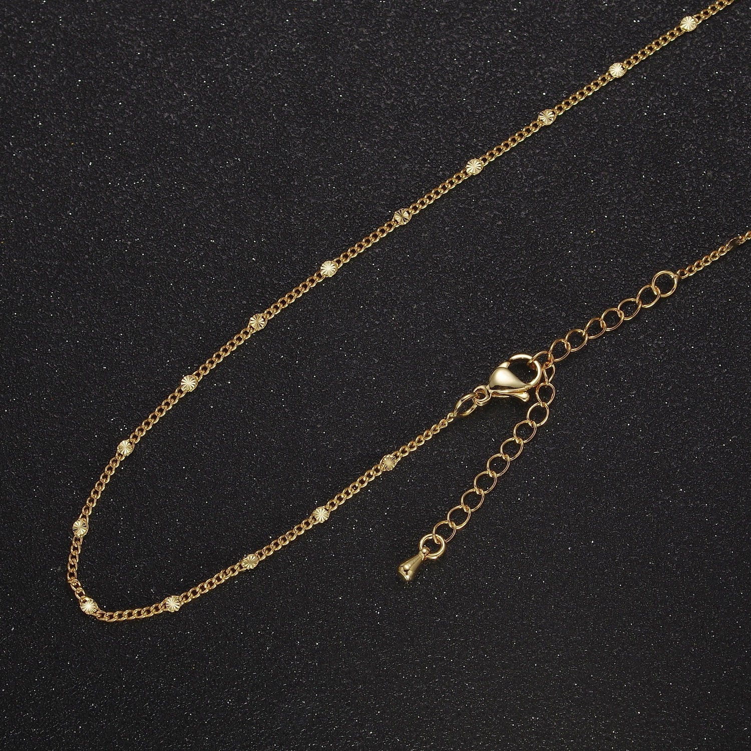 Dainty Sunburst Curb Chain Necklace ∙ 14K Gold Filled Necklace Curb Link Chain 18 inch + 2.5 inch extender Ready to Wear WA-937