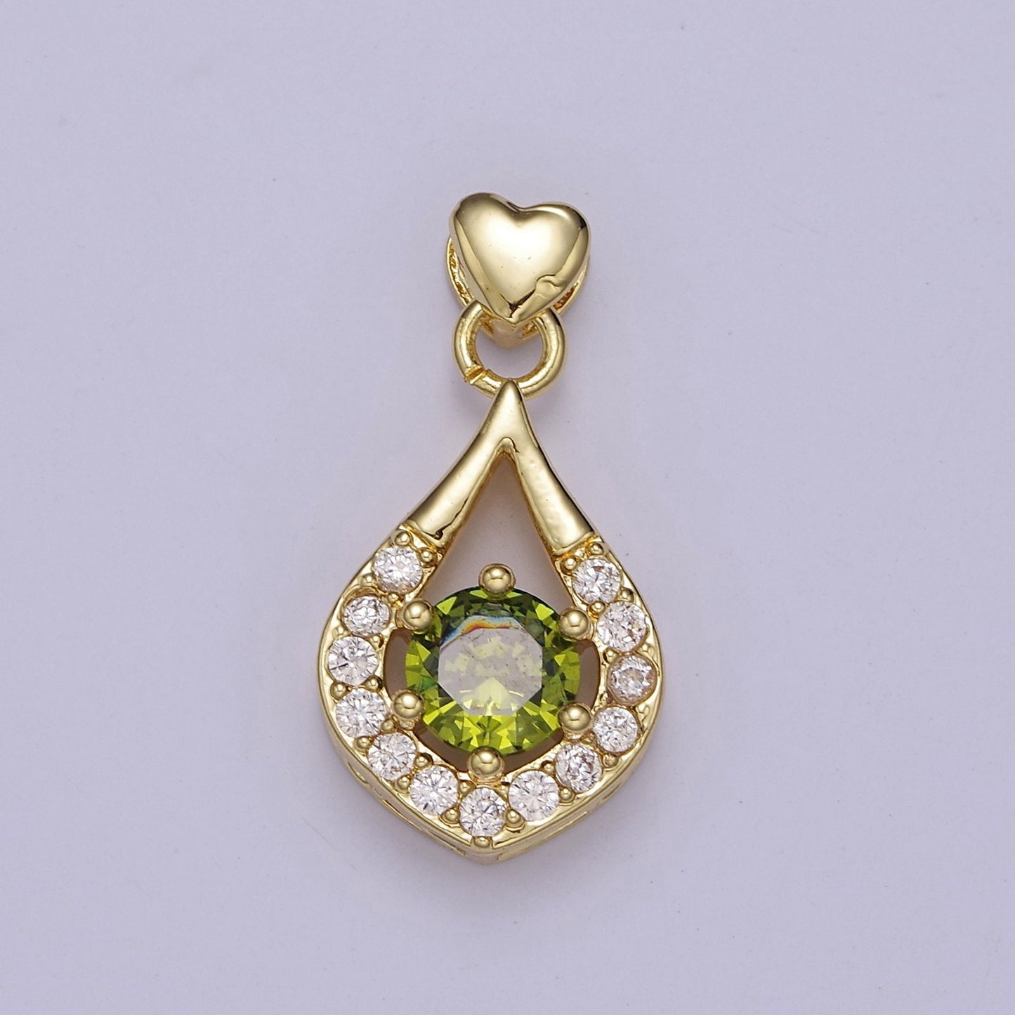 Multicolor Teardrop Cubic Zirconia CZ Stone Pendant Charm with Heart Gold Bail For Jewelry Necklace Making, J-582