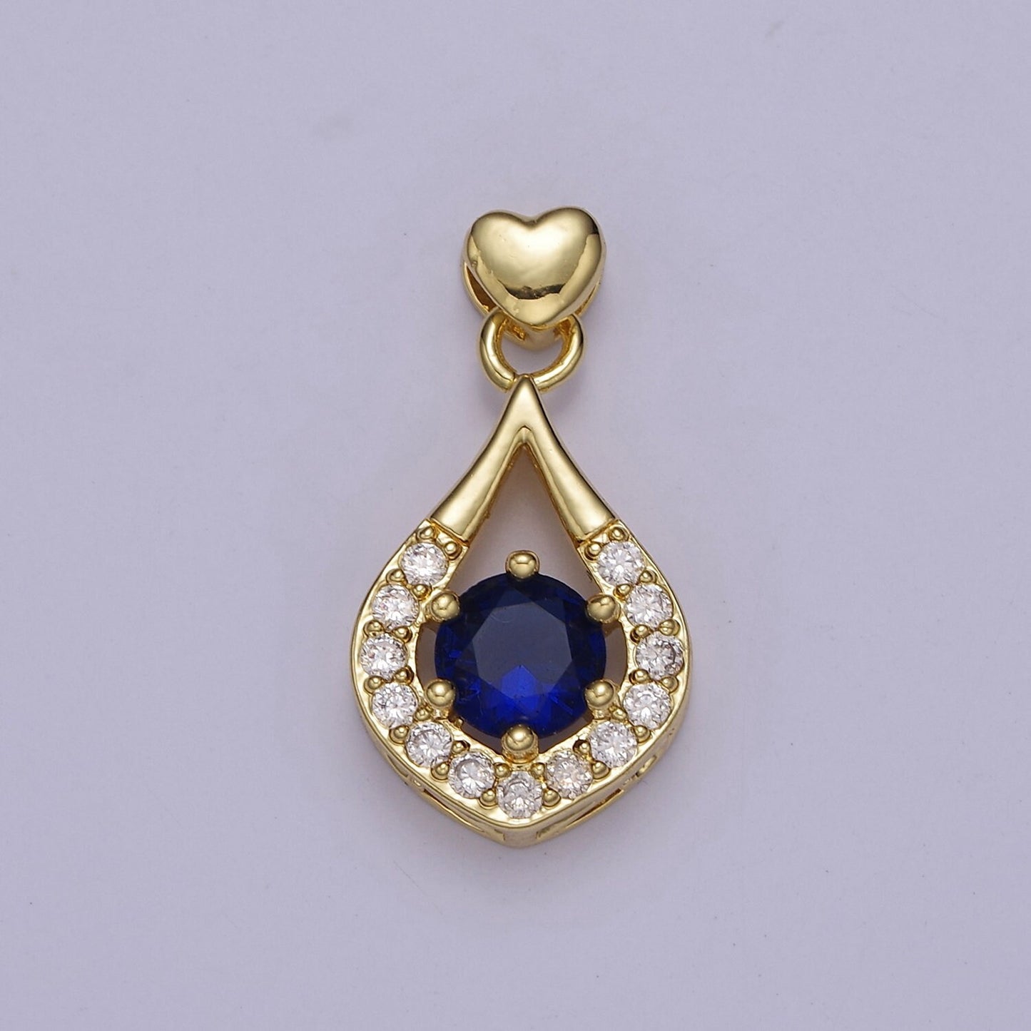 Multicolor Teardrop Cubic Zirconia CZ Stone Pendant Charm with Heart Gold Bail For Jewelry Necklace Making, J-582