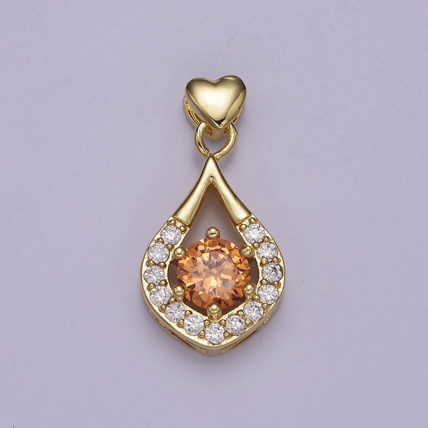 Multicolor Teardrop Cubic Zirconia CZ Stone Pendant Charm with Heart Gold Bail For Jewelry Necklace Making, J-582