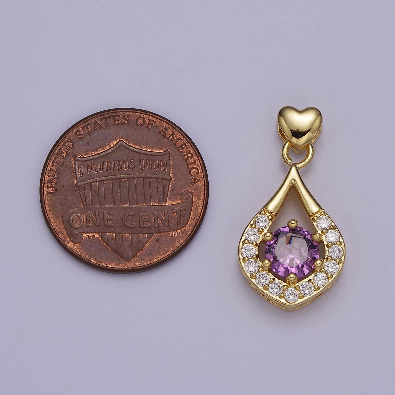 Multicolor Teardrop Cubic Zirconia CZ Stone Pendant Charm with Heart Gold Bail For Jewelry Necklace Making, J-582