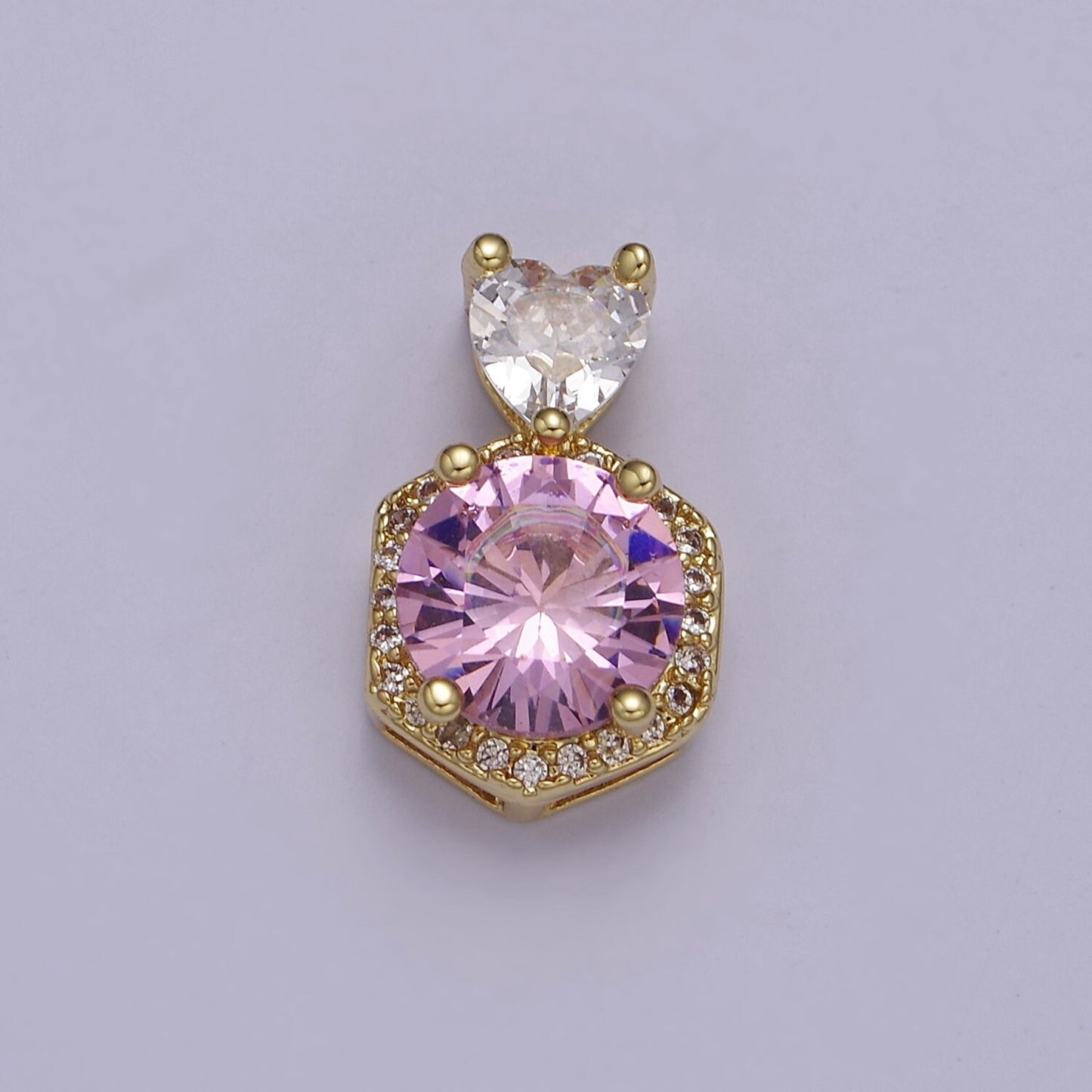 Gold Multicolor Round Cubic Zirconia CZ Stone Pendant Charm with Heart CZ Bail For Jewelry Necklace Making, J-567