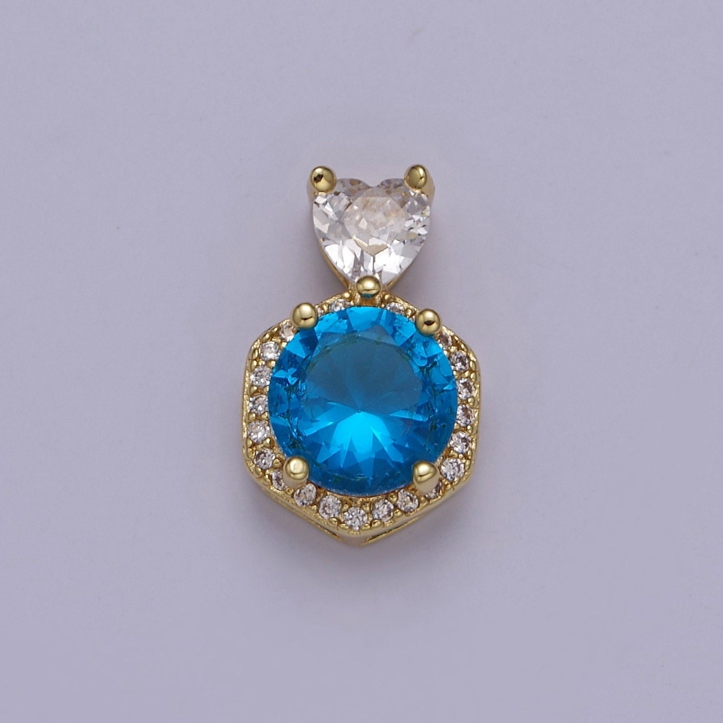 Gold Multicolor Round Cubic Zirconia CZ Stone Pendant Charm with Heart CZ Bail For Jewelry Necklace Making, J-567